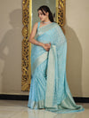 Banarasee Handwoven Chiffon Saree With Polka Dots Design & Border-Powder Blue