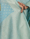 Banarasee Handwoven Chiffon Saree With Polka Dots Design & Border-Powder Blue