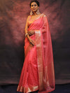 Banarasee Organza Floral Embroidery Sequin Work Saree-Pink