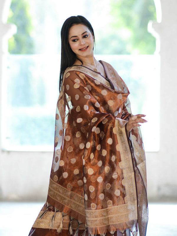 Banarasee Tissue Zari Work Salwar Kameez Fabric With Dupatta Set-Rust