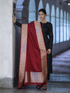 Banarasee Katan Silk Dupatta With Gold Zari Woven Border-Maroon