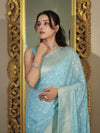 Banarasee Handwoven Chiffon Saree With Polka Dots Design & Border-Powder Blue