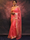 Banarasee Organza Floral Embroidery Sequin Work Saree-Pink
