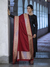 Banarasee Katan Silk Dupatta With Gold Zari Woven Border-Maroon
