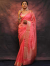 Banarasee Organza Floral Embroidery Sequin Work Saree-Pink