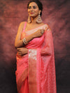 Banarasee Organza Floral Embroidery Sequin Work Saree-Pink