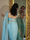 Banarasee Handwoven Chiffon Saree With Polka Dots Design & Border-Powder Blue