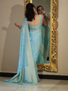 Banarasee Handwoven Chiffon Saree With Polka Dots Design & Border-Powder Blue