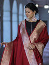 Banarasee Katan Silk Dupatta With Gold Zari Woven Border-Maroon