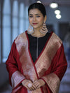 Banarasee Katan Silk Dupatta With Gold Zari Woven Border-Maroon