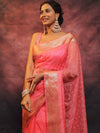 Banarasee Organza Floral Embroidery Sequin Work Saree-Pink