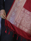 Banarasee Katan Silk Dupatta With Gold Zari Woven Border-Maroon