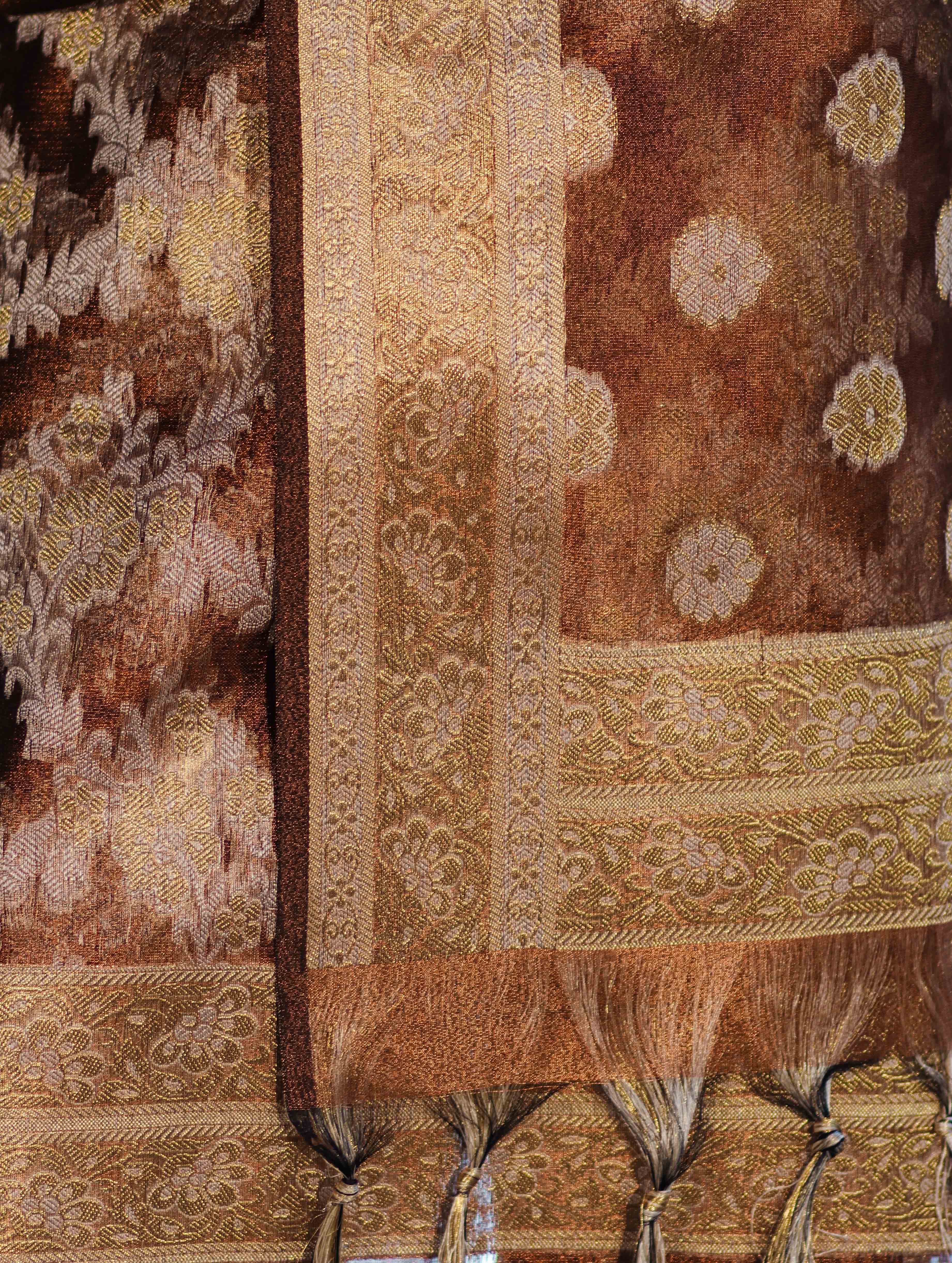 Banarasee Tissue Zari Work Salwar Kameez Fabric With Dupatta Set-Rust