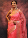 Banarasee Organza Floral Embroidery Sequin Work Saree-Pink