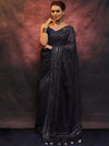 Banarasee Handloom Pure Linen Sequins Work Saree-Blue