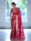 Banarasee Handloom Dual Tone Shimmer Silk Saree With Buti Design & Meena Border-Pink