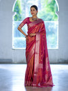 Banarasee Handloom Dual Tone Shimmer Silk Saree With Buti Design & Meena Border-Pink