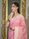 Banarasee Handloom Cotton Silk Saree With Resham Woven Buti & Border-Light pink
