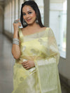 Banarasee Organza Mix Saree With Silver Zari-Yellow