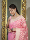 Banarasee Handloom Cotton Silk Saree With Resham Woven Buti & Border-Light pink