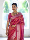 Banarasee Handloom Dual Tone Shimmer Silk Saree With Buti Design & Meena Border-Pink