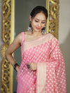 Banarasee Handloom Cotton Silk Saree With Resham Woven Buti & Border-Light pink