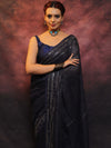 Banarasee Handloom Pure Linen Sequins Work Saree-Blue