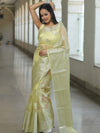 Banarasee Organza Mix Saree With Silver Zari-Yellow