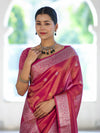 Banarasee Handloom Dual Tone Shimmer Silk Saree With Buti Design & Meena Border-Pink