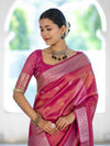 Banarasee Handloom Dual Tone Shimmer Silk Saree With Buti Design & Meena Border-Pink