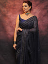 Banarasee Handloom Pure Linen Sequins Work Saree-Blue