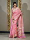 Banarasee Handloom Cotton Silk Saree With Resham Woven Buti & Border-Light pink