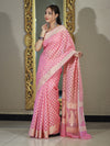 Banarasee Handloom Cotton Silk Saree With Resham Woven Buti & Border-Light pink