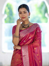 Banarasee Handloom Dual Tone Shimmer Silk Saree With Buti Design & Meena Border-Pink