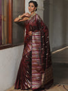 Banarasee Handwoven Semi Silk Saree With Zari Buti Design-Maroon
