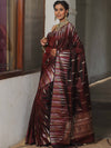 Banarasee Handwoven Semi Silk Saree With Zari Buti Design-Maroon