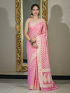 Banarasee Handloom Cotton Silk Saree With Resham Woven Buti & Border-Light pink