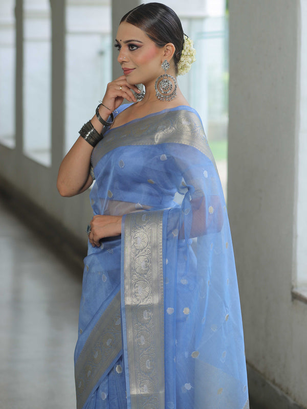 Banarasee Organza Mix Saree With Sona Rupa Zari Buta Design-Grey