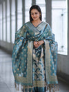 Banarasee Tissue Zari Work Salwar Kameez Fabric With Dupatta Set-Blue