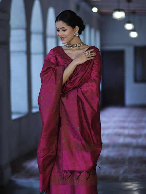 Banarasee Cotton Silk Resham Work Salwar Kameez Fabric With Dupatta Set-Magenta