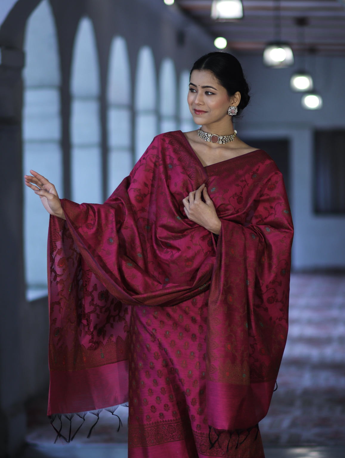 Banarasee Cotton Silk Resham Work Salwar Kameez Fabric With Dupatta Set-Magenta
