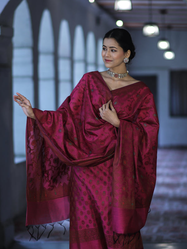 Banarasee Cotton Silk Resham Work Salwar Kameez Fabric With Dupatta Set-Magenta