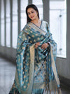 Banarasee Tissue Zari Work Salwar Kameez Fabric With Dupatta Set-Blue