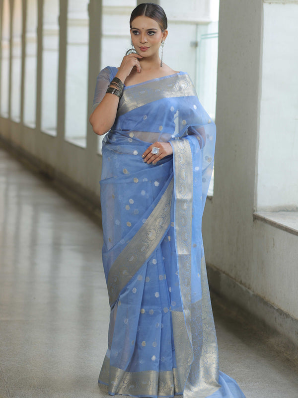 Banarasee Organza Mix Saree With Sona Rupa Zari Buta Design-Grey