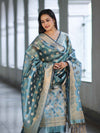 Banarasee Tissue Zari Work Salwar Kameez Fabric With Dupatta Set-Blue