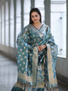 Banarasee Tissue Zari Work Salwar Kameez Fabric With Dupatta Set-Blue