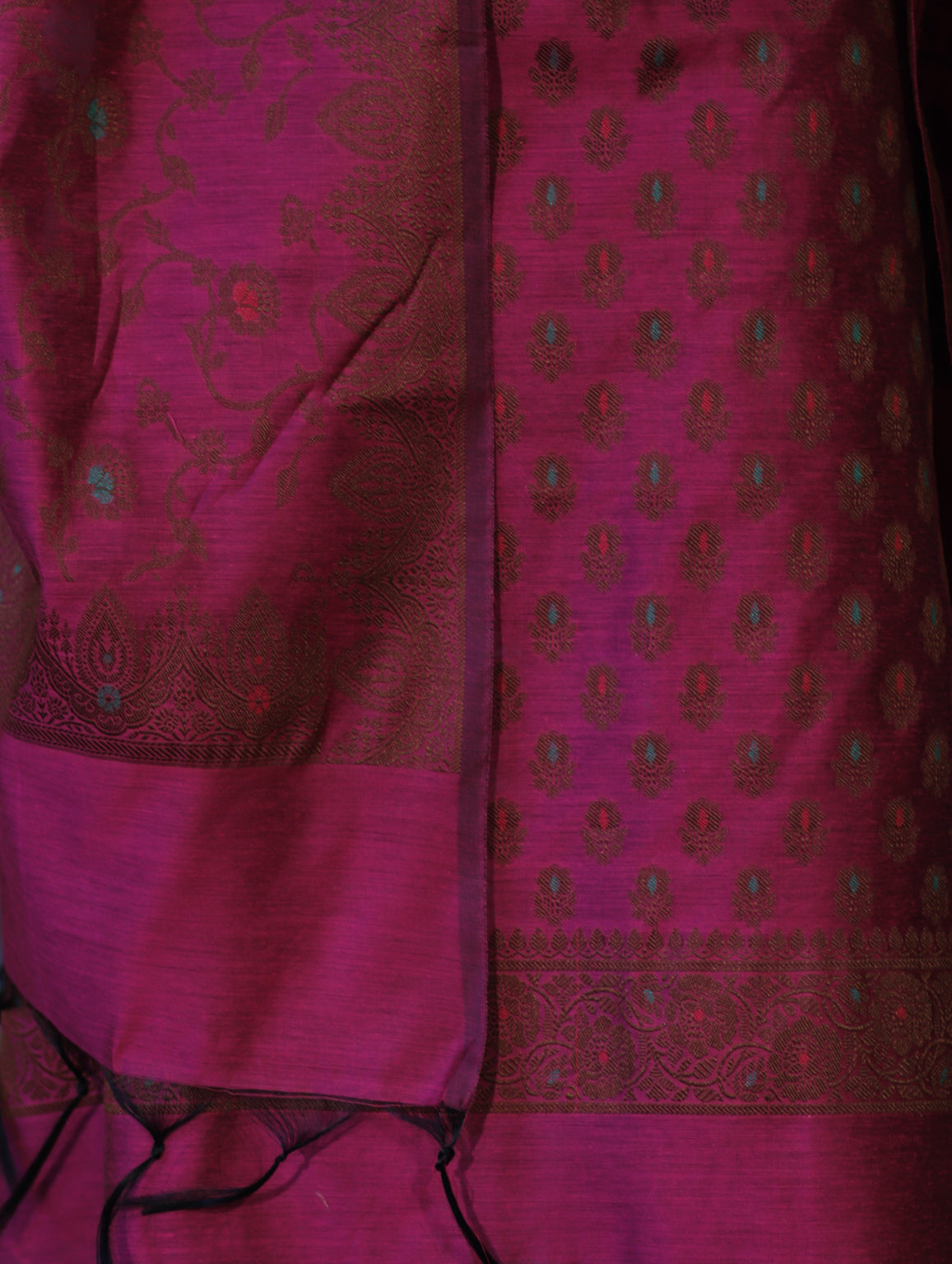Banarasee Cotton Silk Resham Work Salwar Kameez Fabric With Dupatta Set-Magenta
