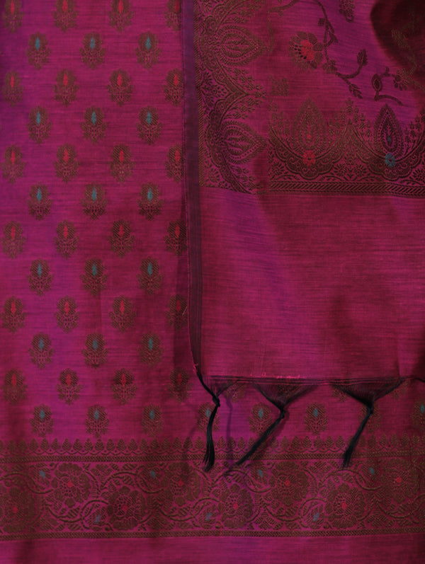 Banarasee Cotton Silk Resham Work Salwar Kameez Fabric With Dupatta Set-Magenta
