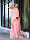 Banarasee Handloom Cotton Silk Plain Saree With Floral Zari Border-Light Pink
