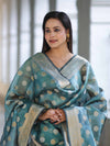 Banarasee Tissue Zari Work Salwar Kameez Fabric With Dupatta Set-Blue